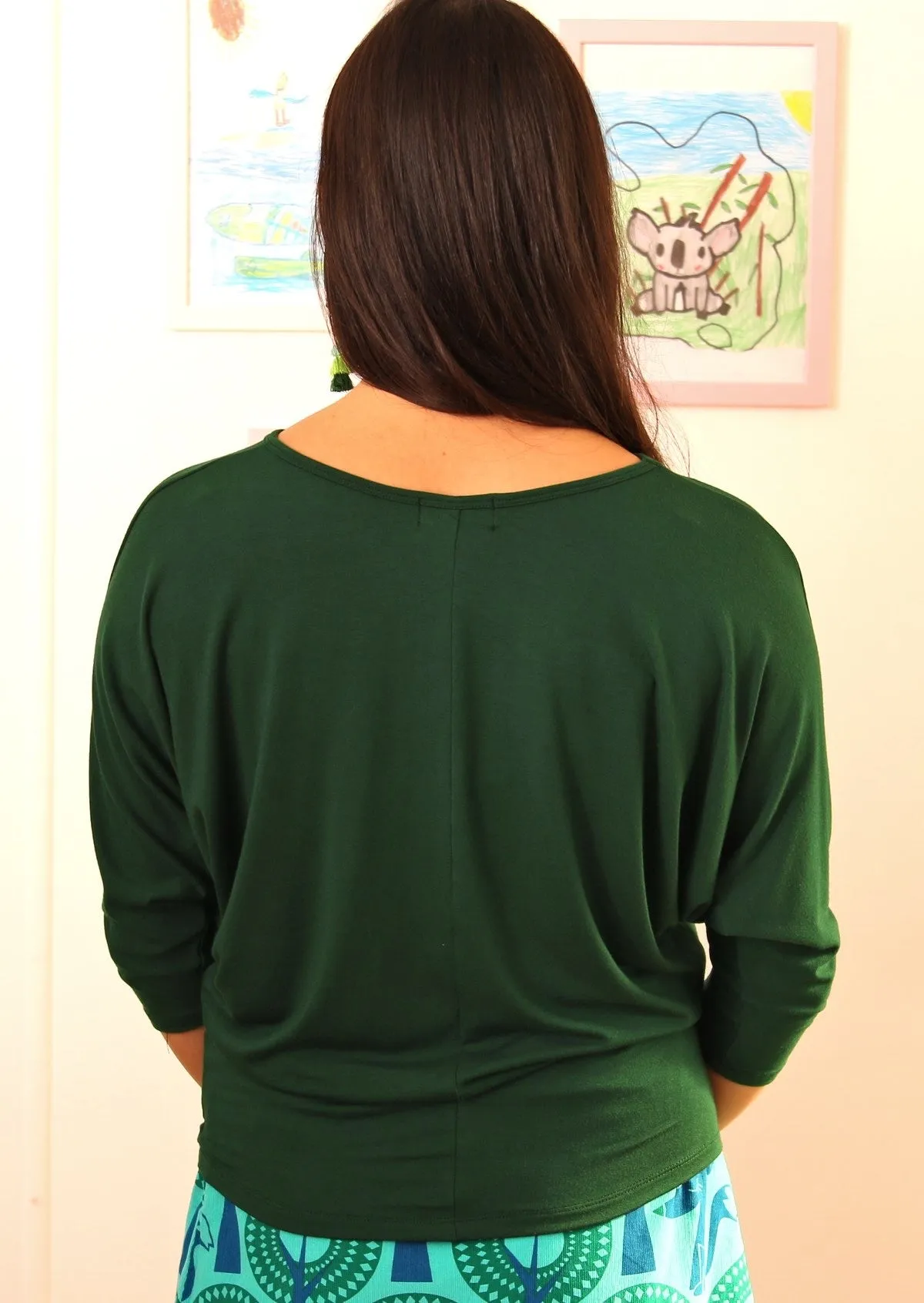 3/4 Sleeve Batwing Top Forest Green