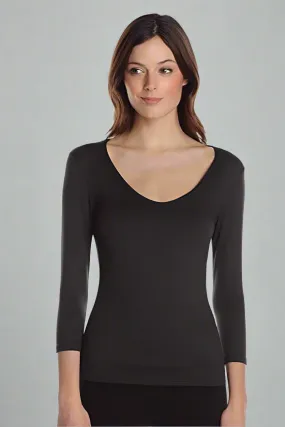 3/4 Sleeve V Neck 2-Ply in Black