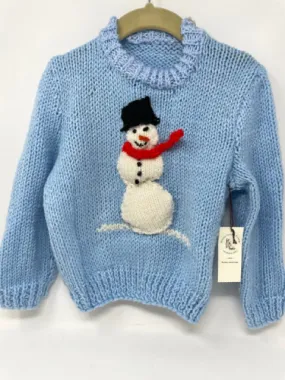 4-5 Y Light Blue "Snowman" Acrylic Knit Pullover