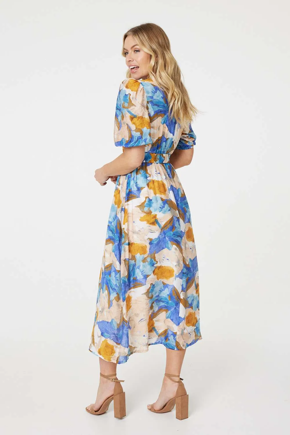 Abstract Leaf Print Midi Dress