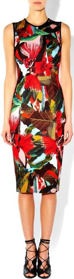 Abstract Leaf Print Midi Dress