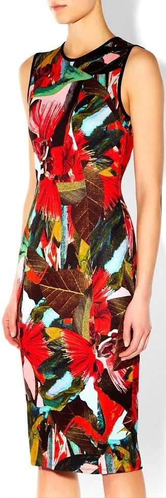 Abstract Leaf Print Midi Dress