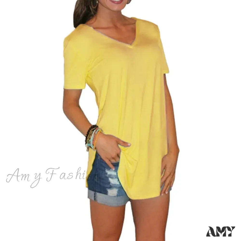 Amy Fashion - Fashion V-neck Large Size Tees