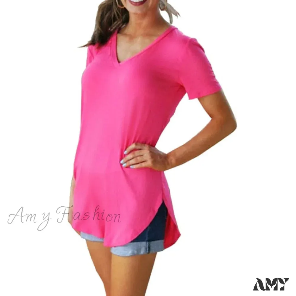 Amy Fashion - Fashion V-neck Large Size Tees