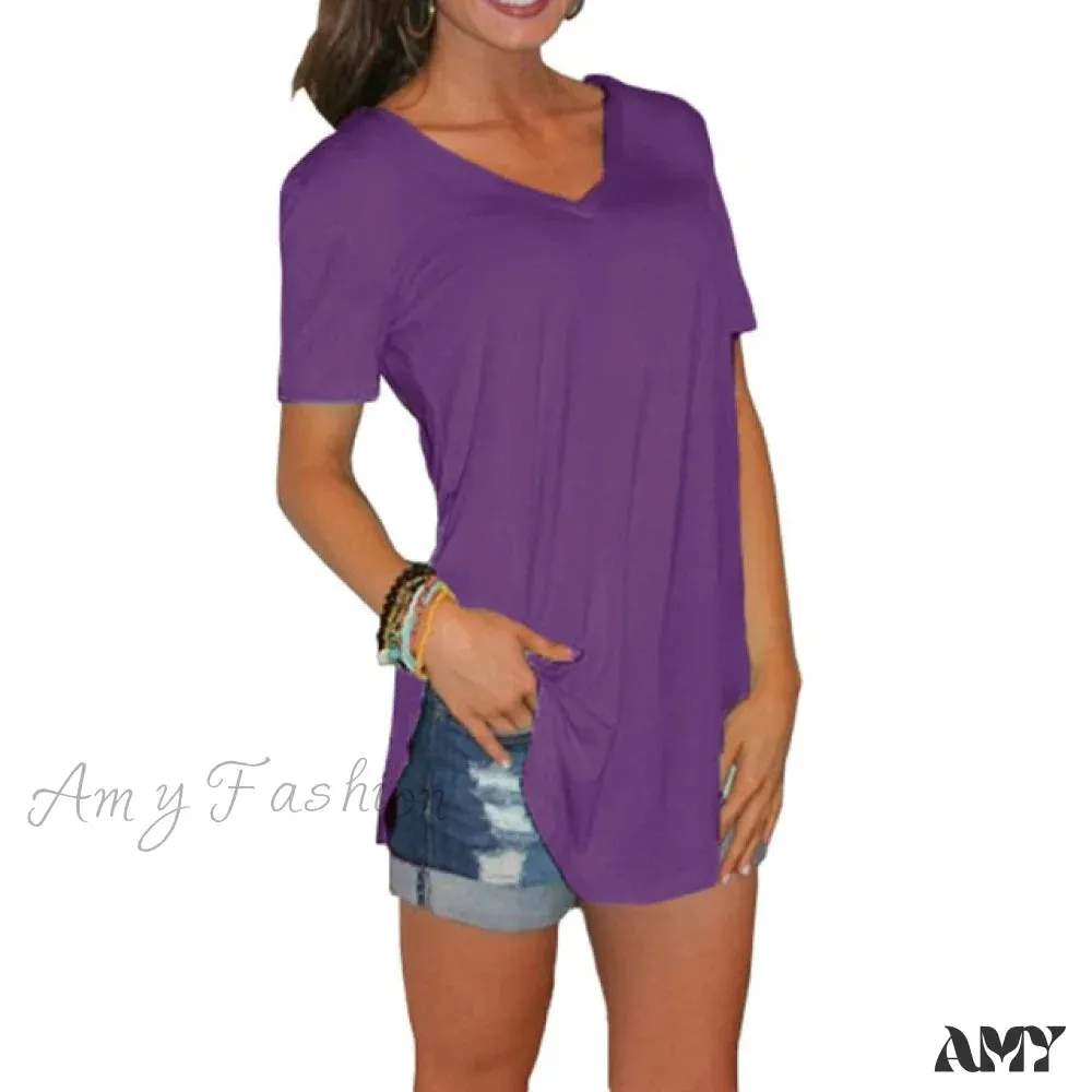 Amy Fashion - Fashion V-neck Large Size Tees