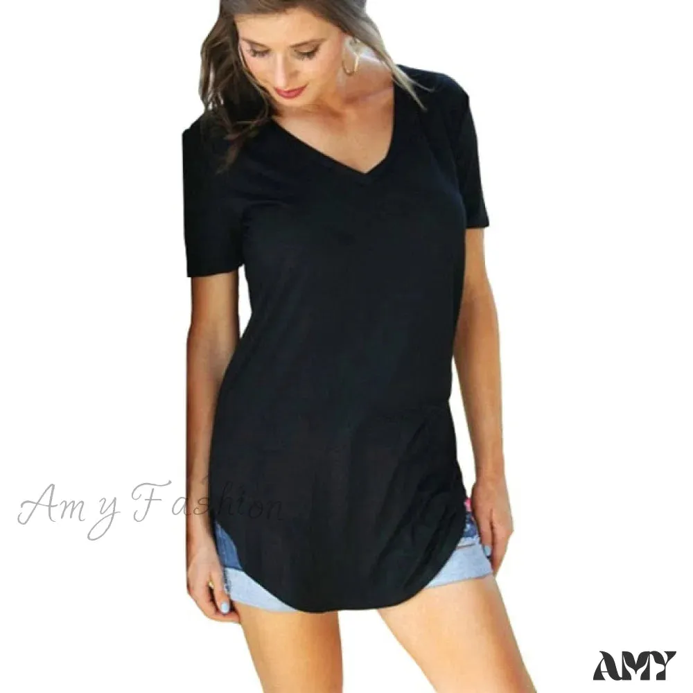 Amy Fashion - Fashion V-neck Large Size Tees