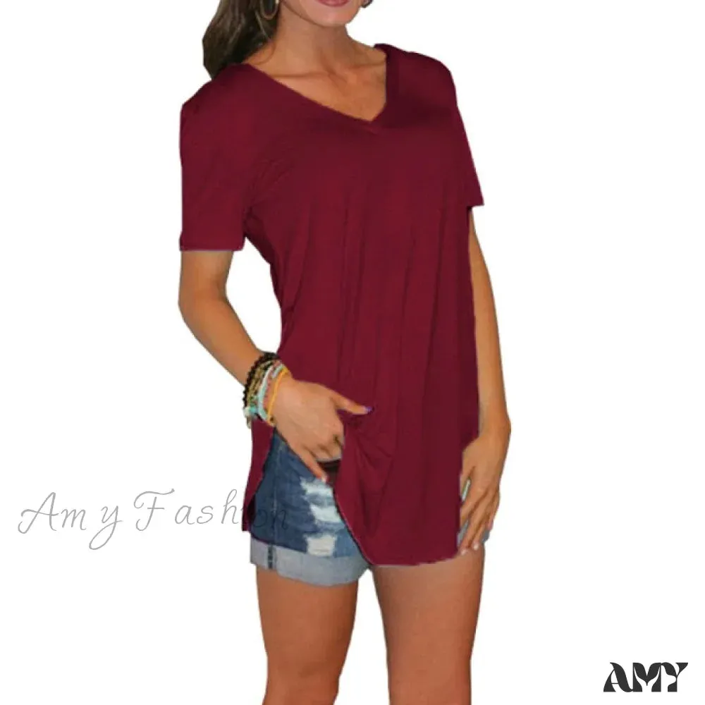 Amy Fashion - Fashion V-neck Large Size Tees