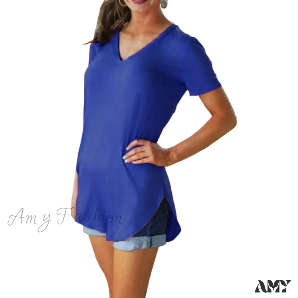 Amy Fashion - Fashion V-neck Large Size Tees