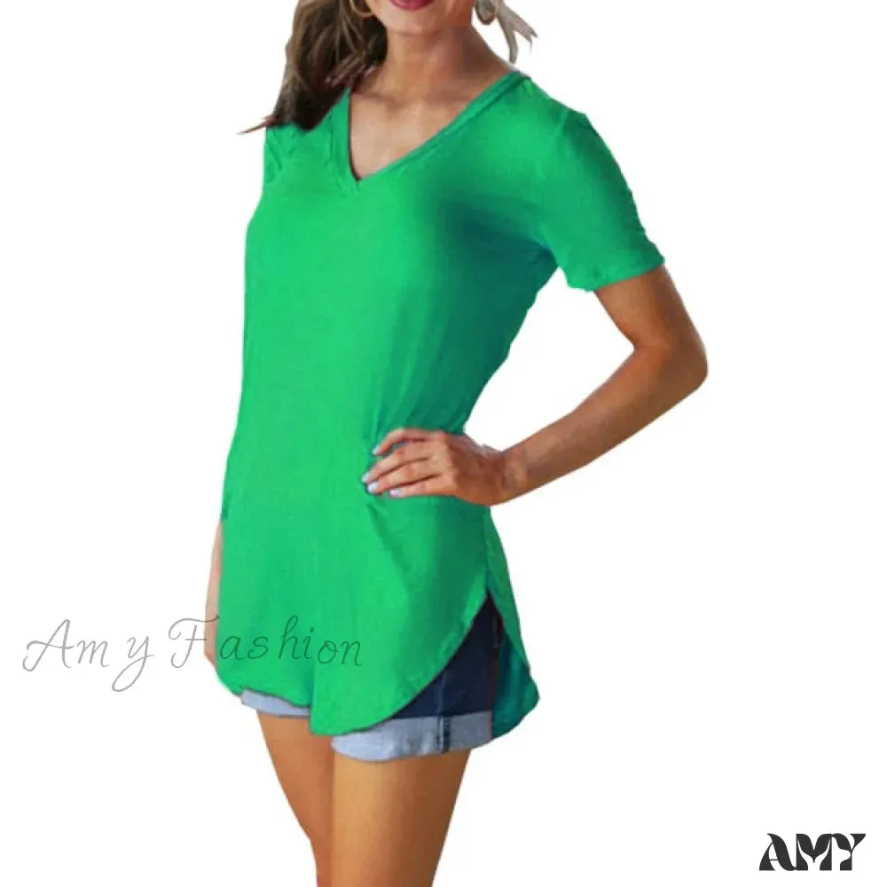 Amy Fashion - Fashion V-neck Large Size Tees