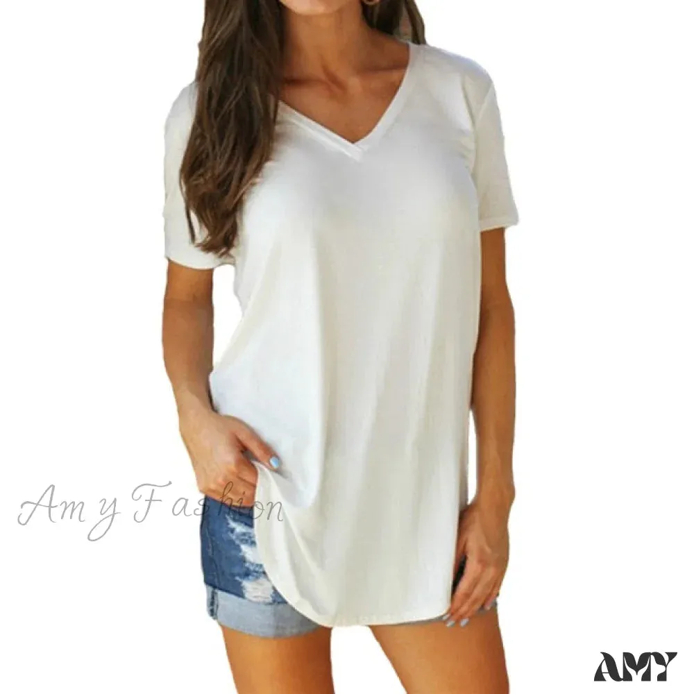 Amy Fashion - Fashion V-neck Large Size Tees