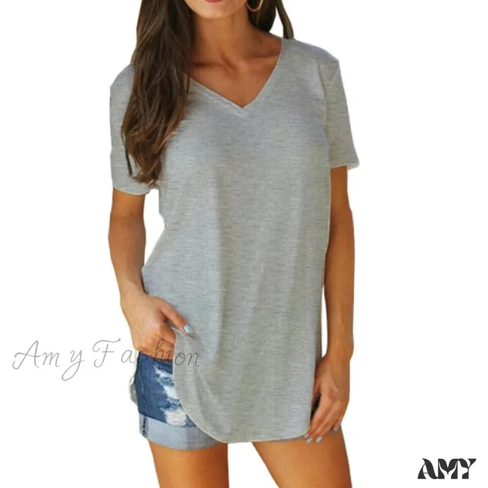 Amy Fashion - Fashion V-neck Large Size Tees