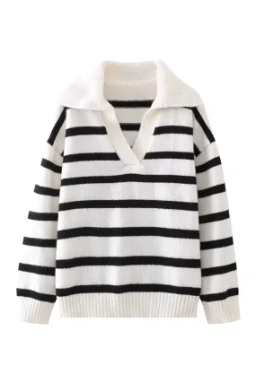 'Becca' Striped Collared Knitted Sweater