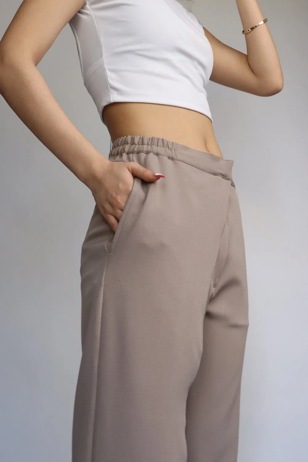 Beige Off-Balance Wide Legged Pants