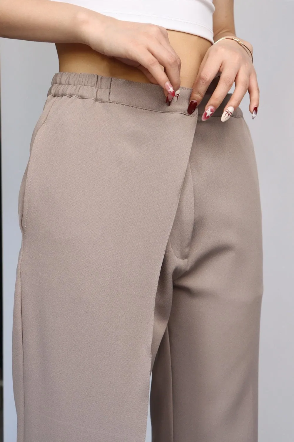 Beige Off-Balance Wide Legged Pants