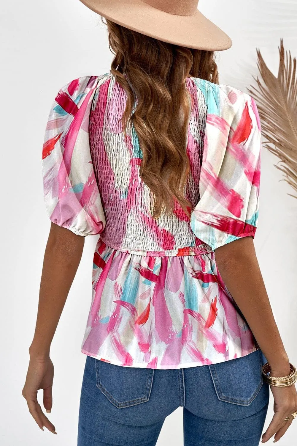 Belle Printed V-Neck Babydoll Blouse