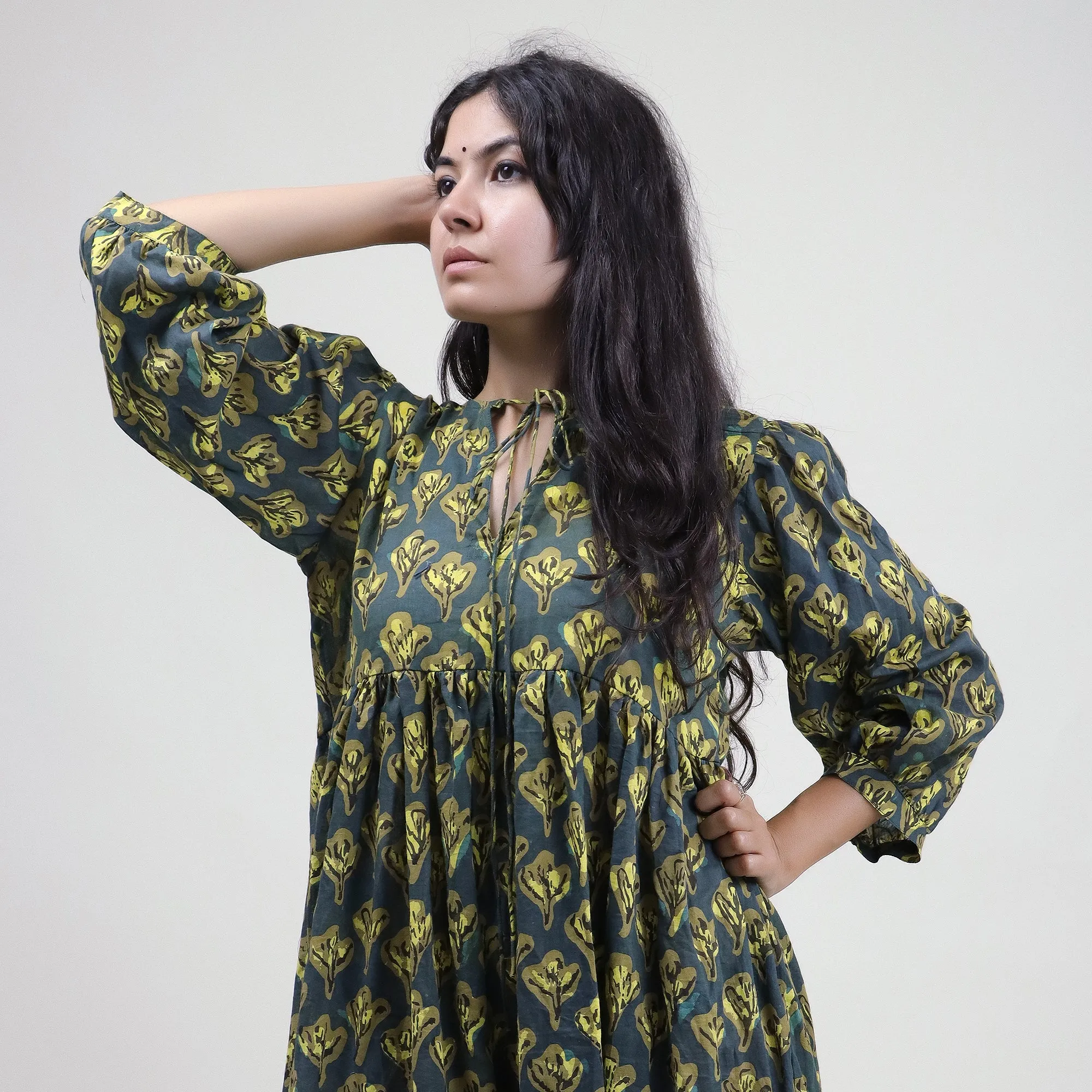 Blue Floral Block Printed Soft Cotton Stylish Dress For Women