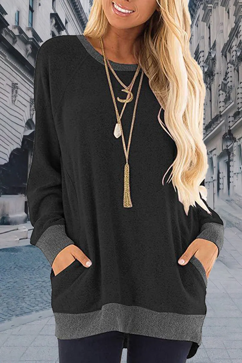 Casual Elegant Solid Contrast O Neck Tops