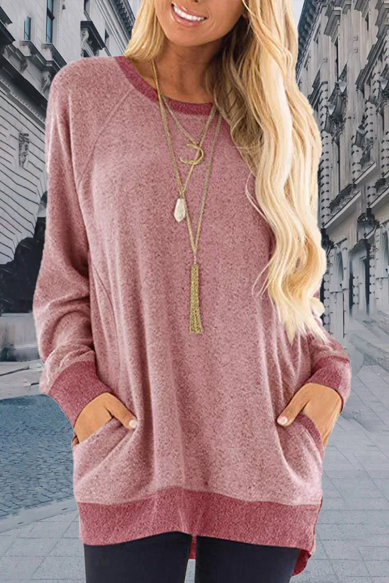 Casual Elegant Solid Contrast O Neck Tops