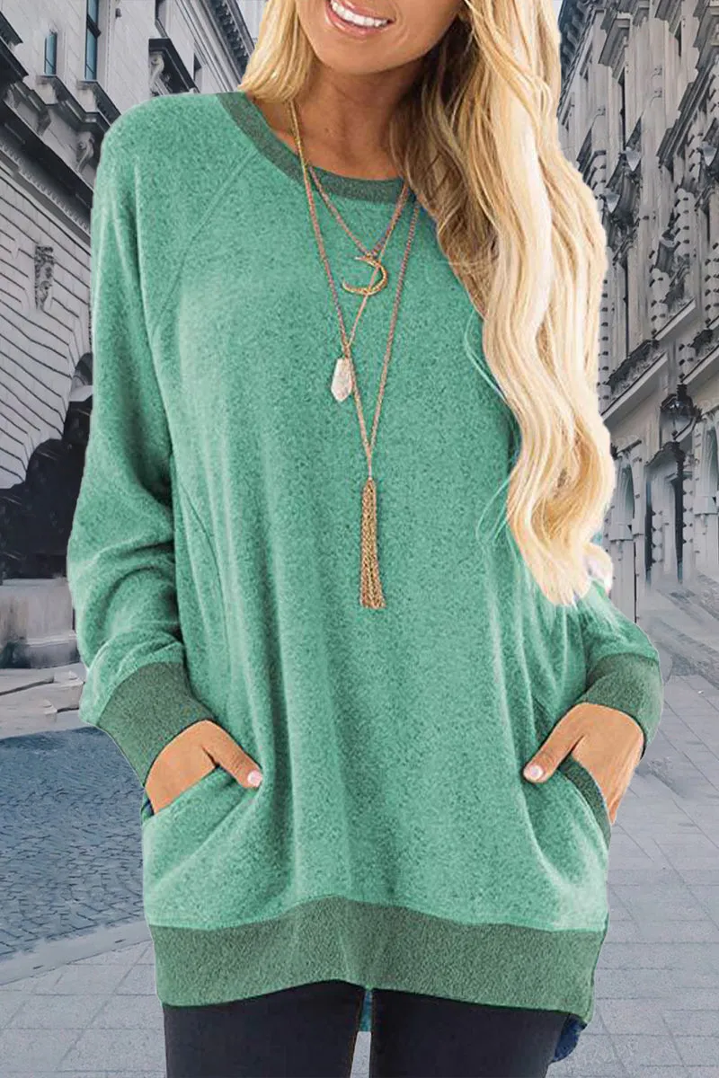 Casual Elegant Solid Contrast O Neck Tops