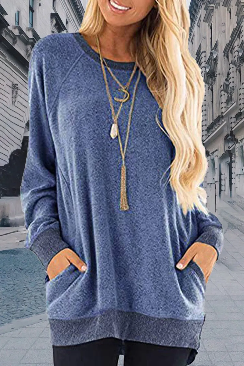 Casual Elegant Solid Contrast O Neck Tops