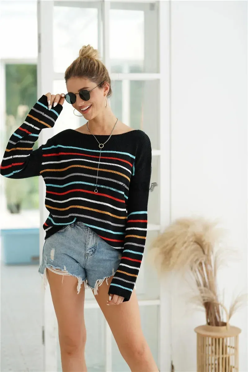 Chic Multicolor Striped Knit Pullover