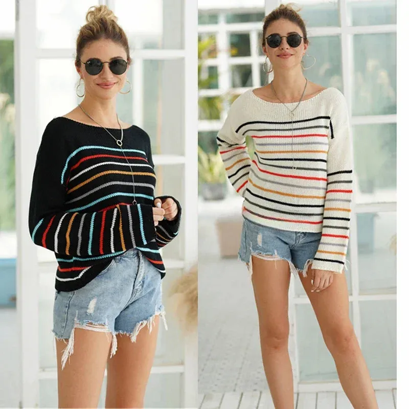 Chic Multicolor Striped Knit Pullover