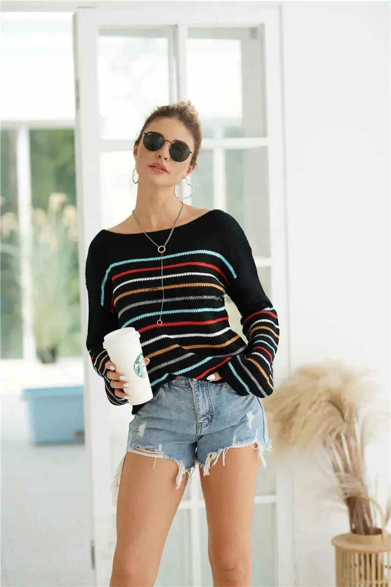 Chic Multicolor Striped Knit Pullover