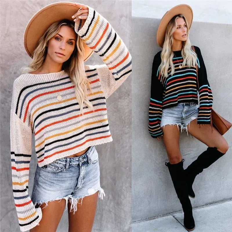 Chic Multicolor Striped Knit Pullover