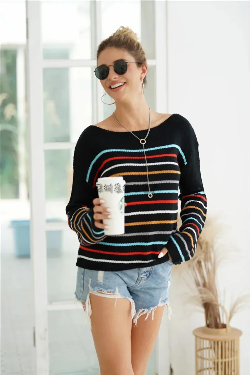 Chic Multicolor Striped Knit Pullover