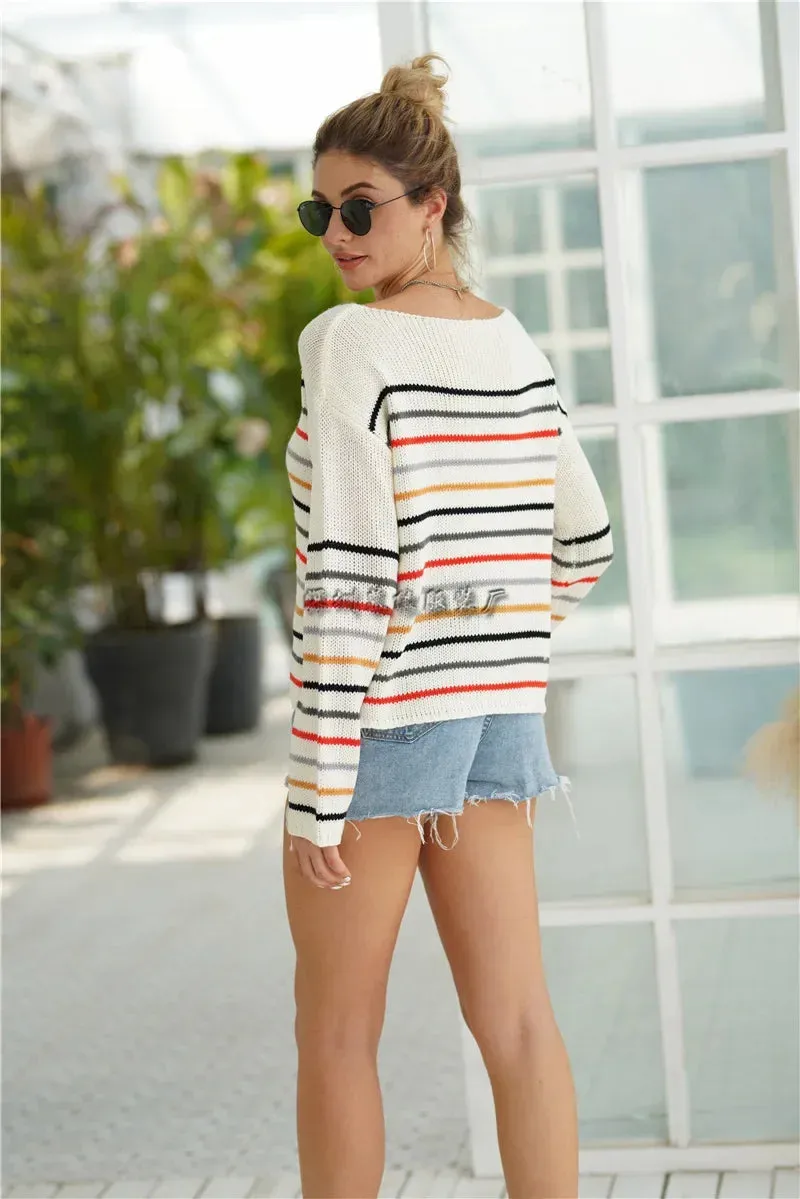 Chic Multicolor Striped Knit Pullover