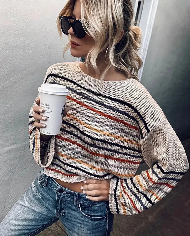 Chic Multicolor Striped Knit Pullover