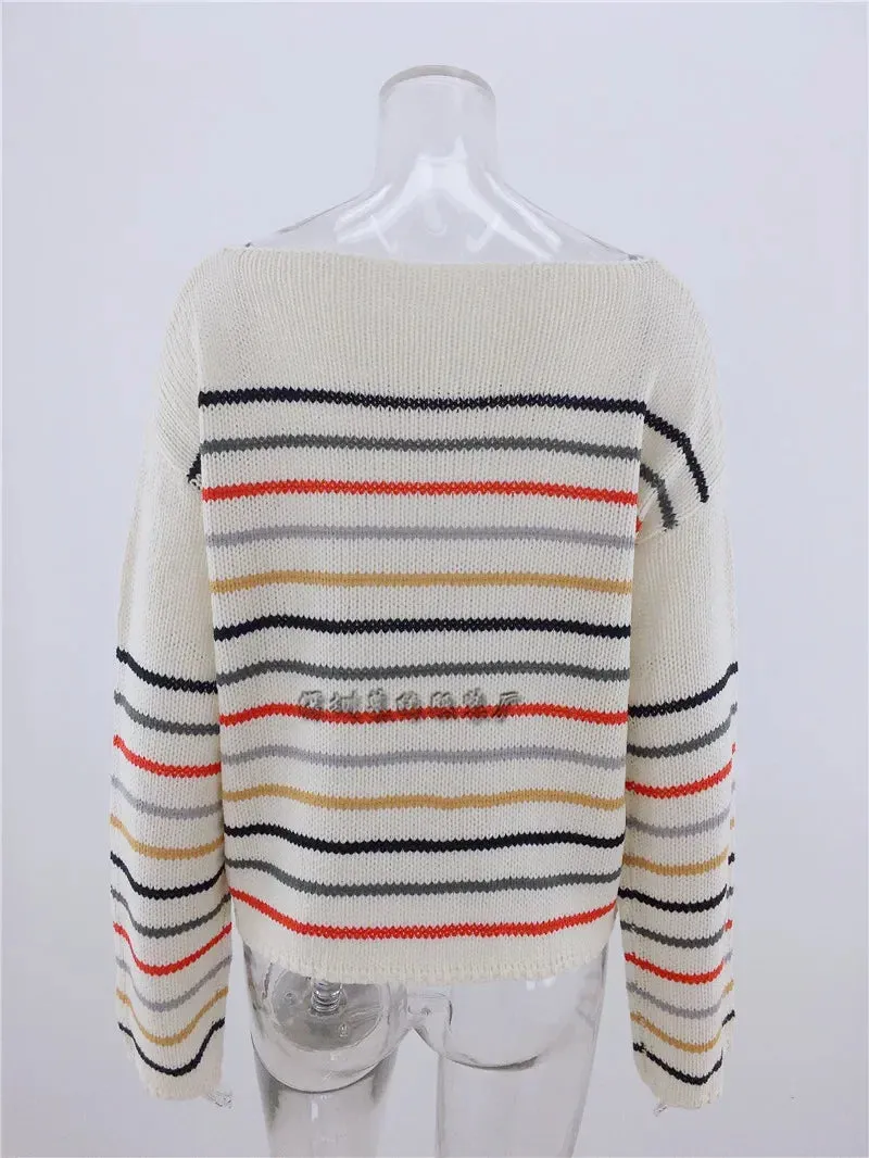 Chic Multicolor Striped Knit Pullover