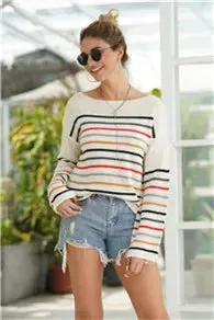 Chic Multicolor Striped Knit Pullover