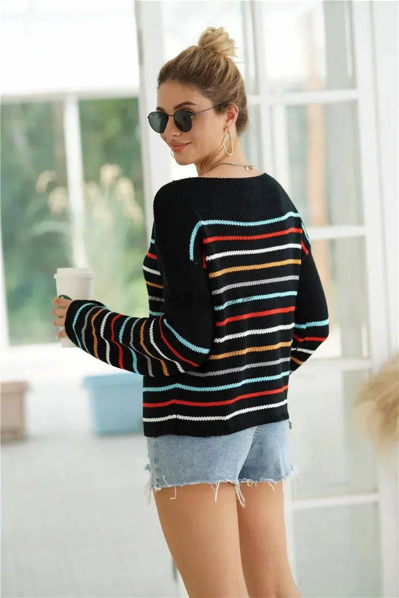 Chic Multicolor Striped Knit Pullover