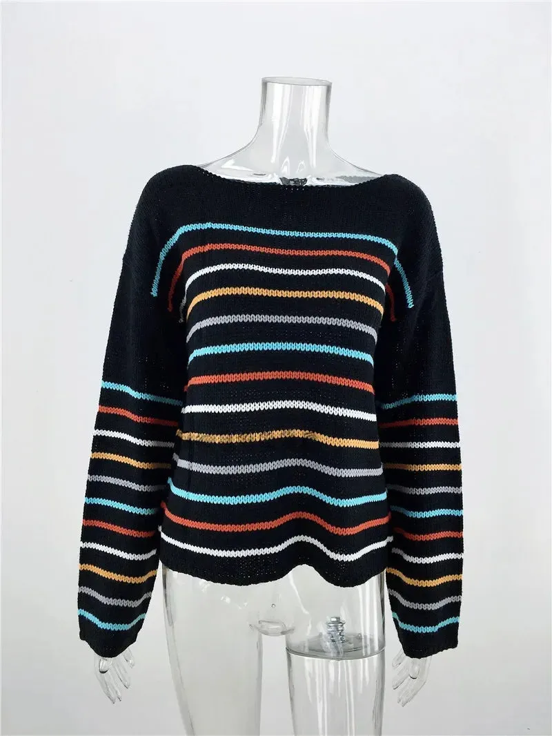 Chic Multicolor Striped Knit Pullover