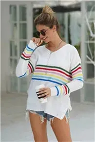 Chic Multicolor Striped Knit Pullover