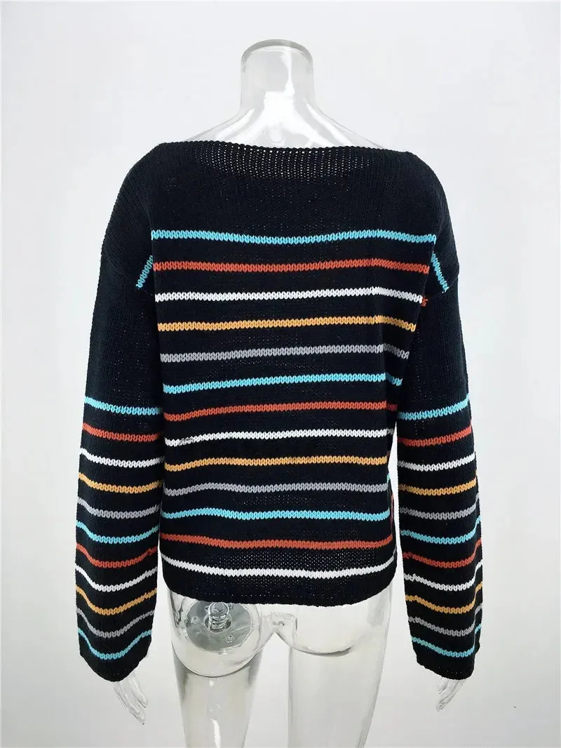 Chic Multicolor Striped Knit Pullover