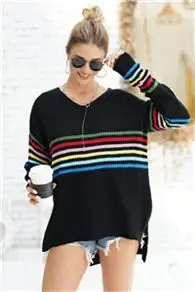 Chic Multicolor Striped Knit Pullover