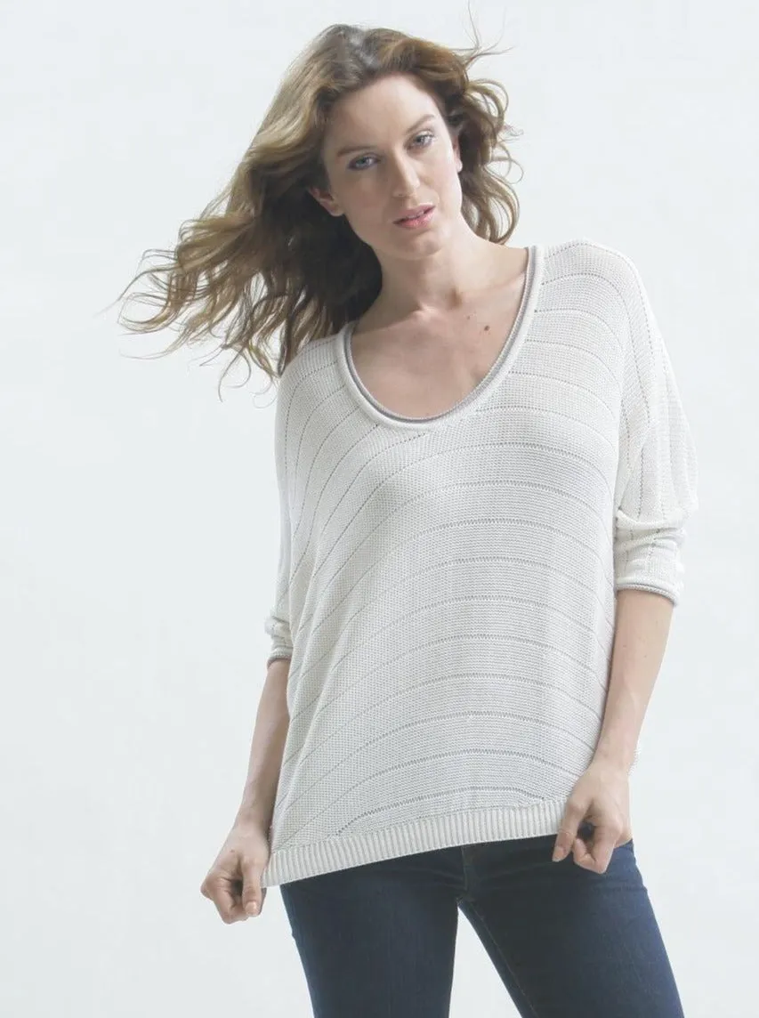 Contrast Piping Pullover in Silk/Linen Blend