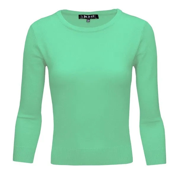 Crewneck 3/4 Sleeve Spandex Pullover Sweater