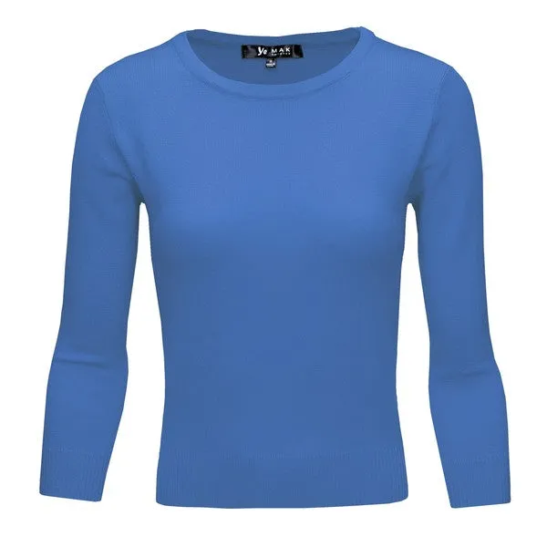 Crewneck 3/4 Sleeve Spandex Pullover Sweater