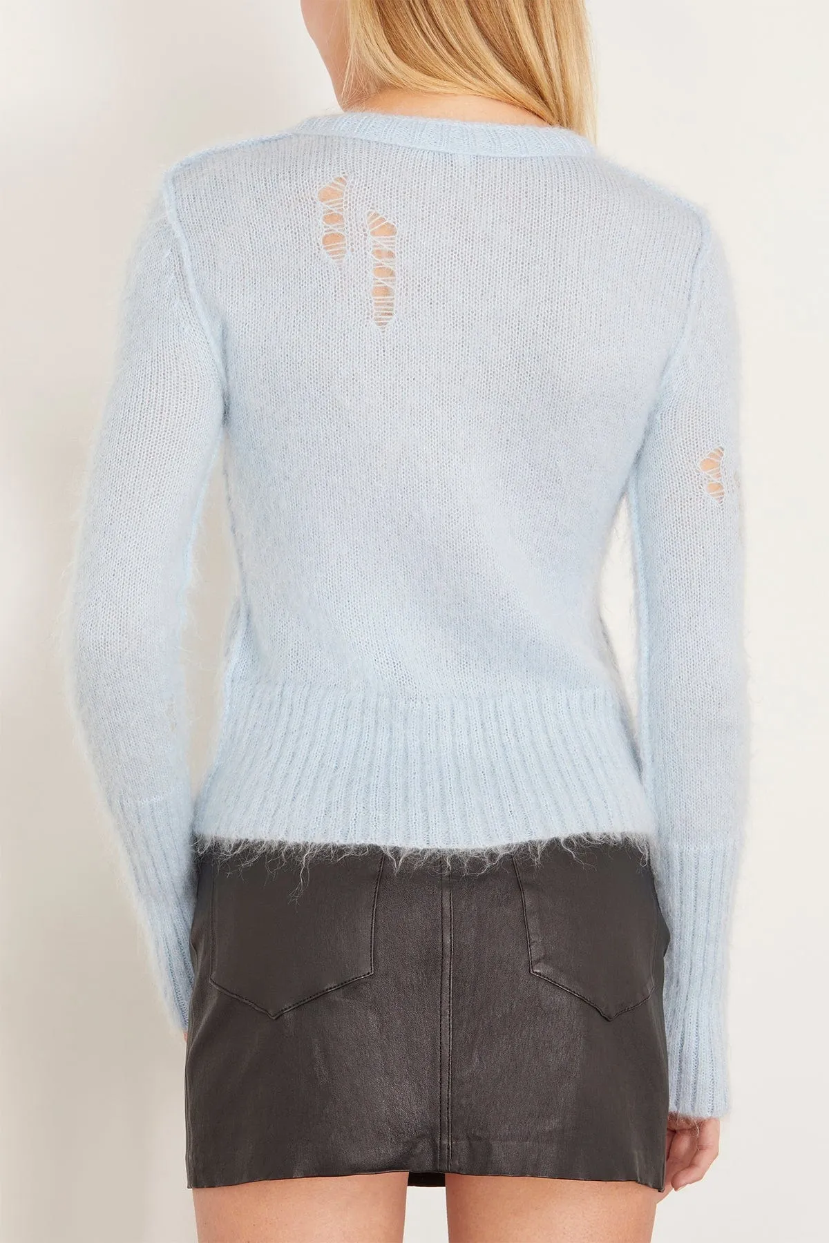 Elongated Shrunken Crewneck Cardigan in Light Blue