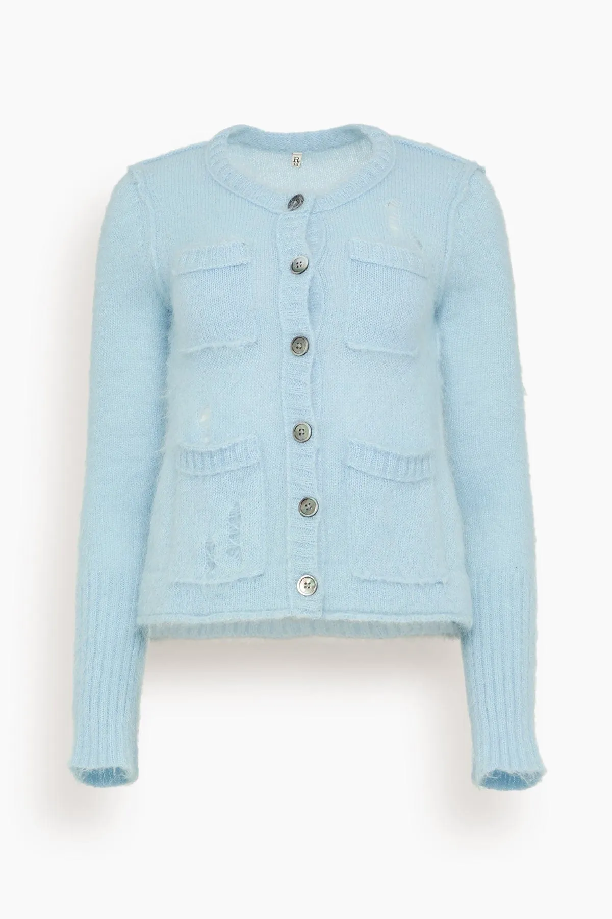 Elongated Shrunken Crewneck Cardigan in Light Blue