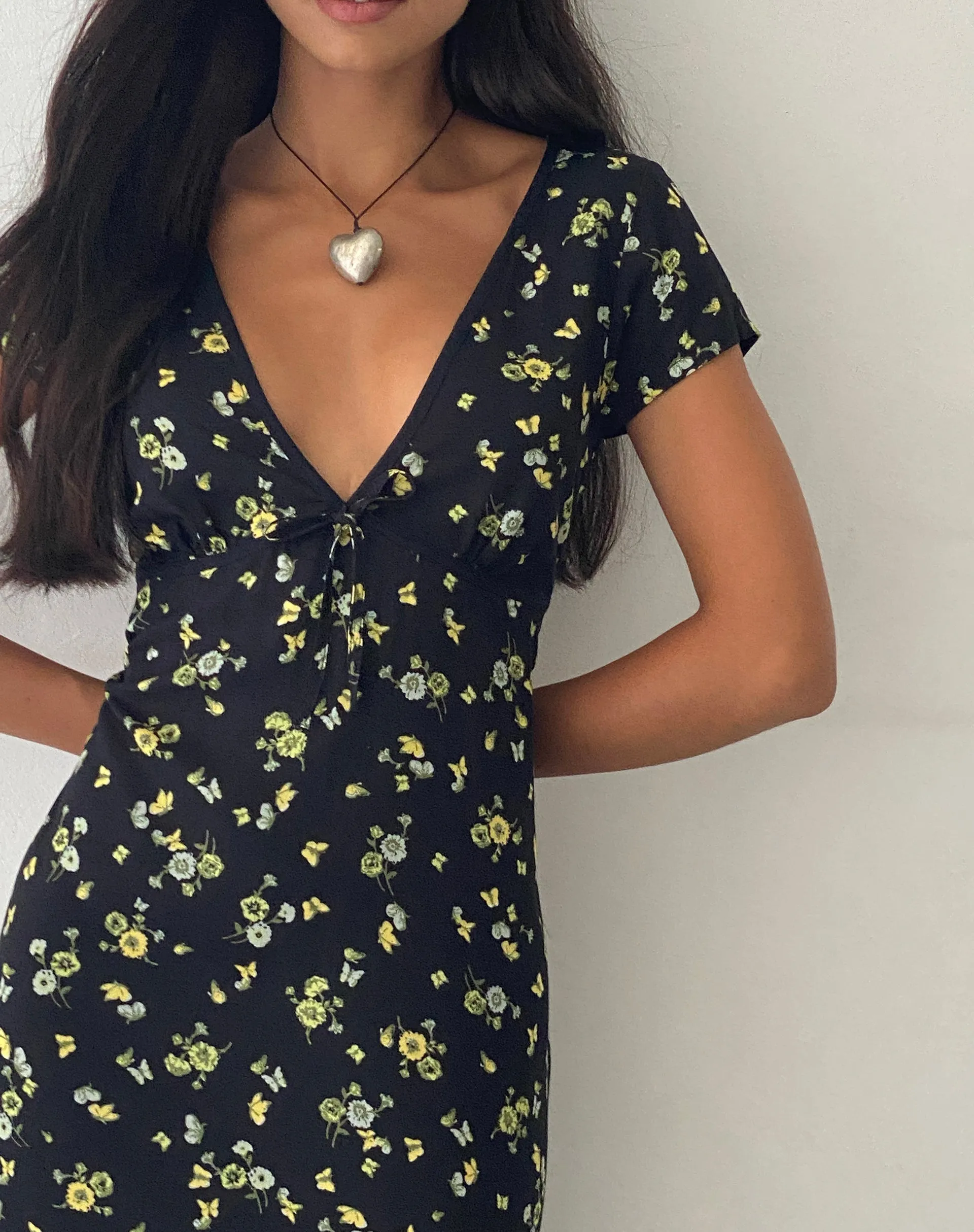 Eviaso Midi Dress in Lemon and Lime Black