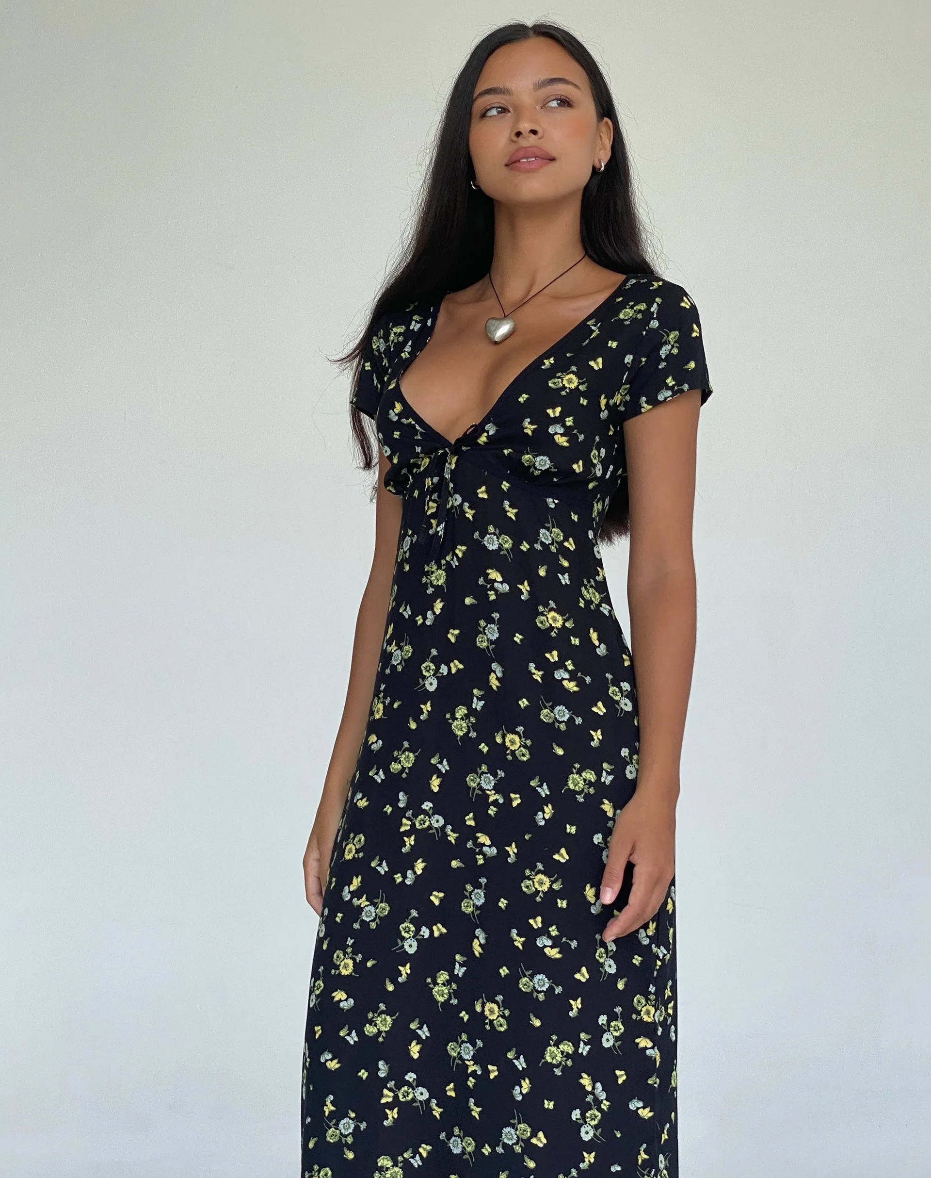 Eviaso Midi Dress in Lemon and Lime Black