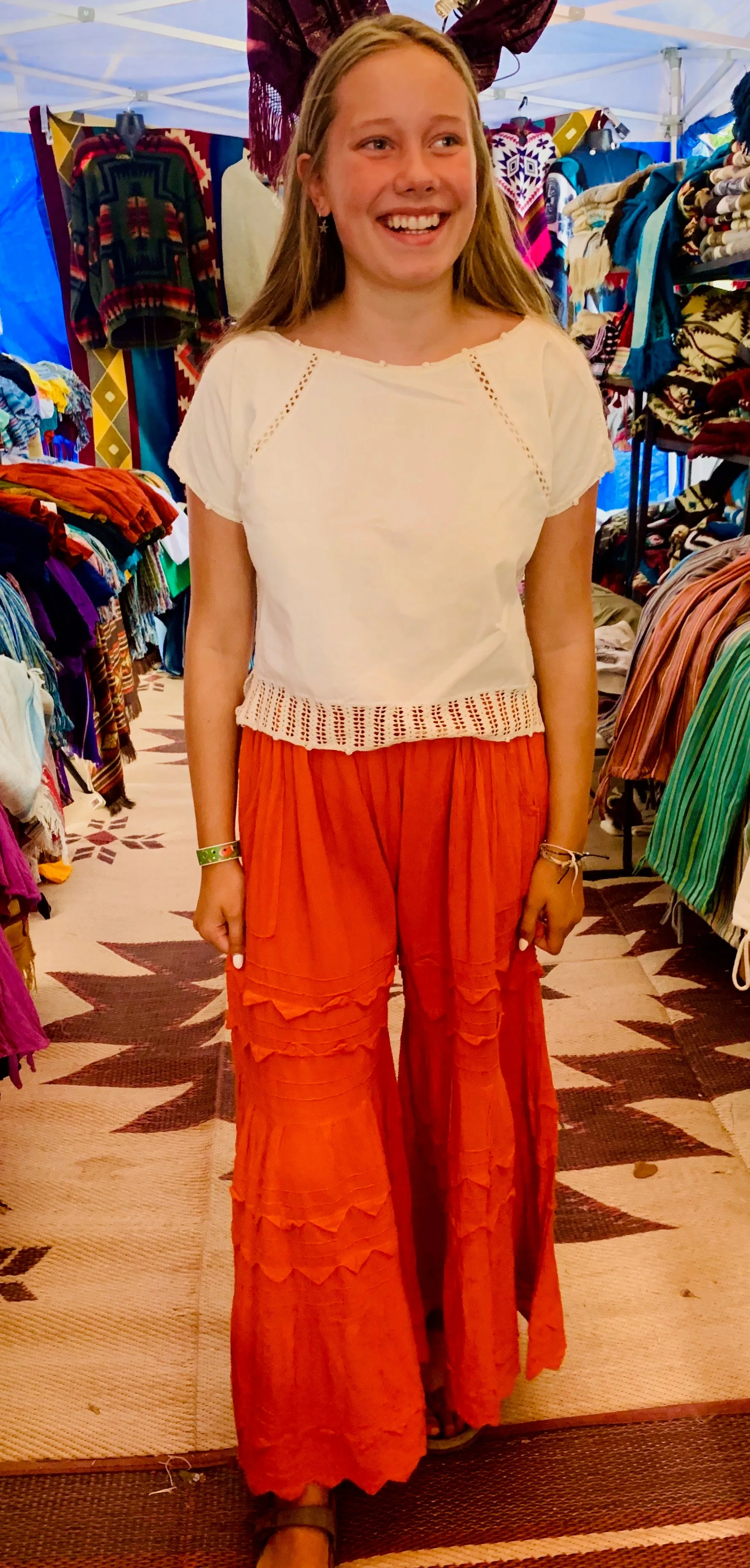 Flag Pants Gaucho Style Wide Leg Bell Bottoms