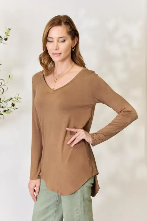 Full Size Long Sleeve V-Neck Top