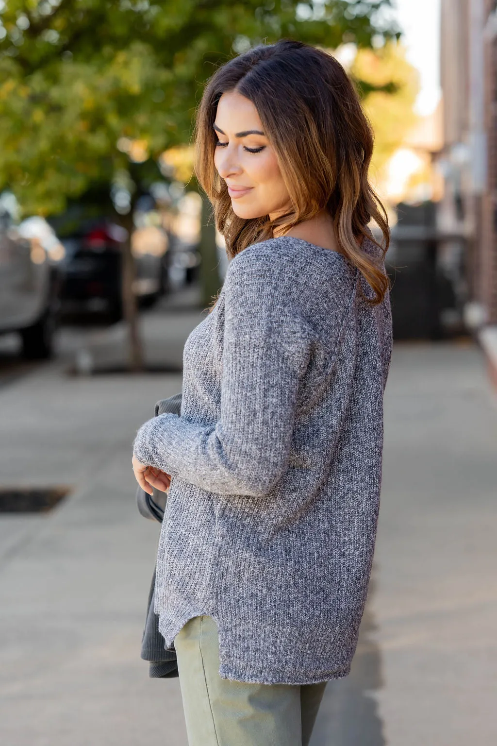 Heathered Knit Side Slit Sweater