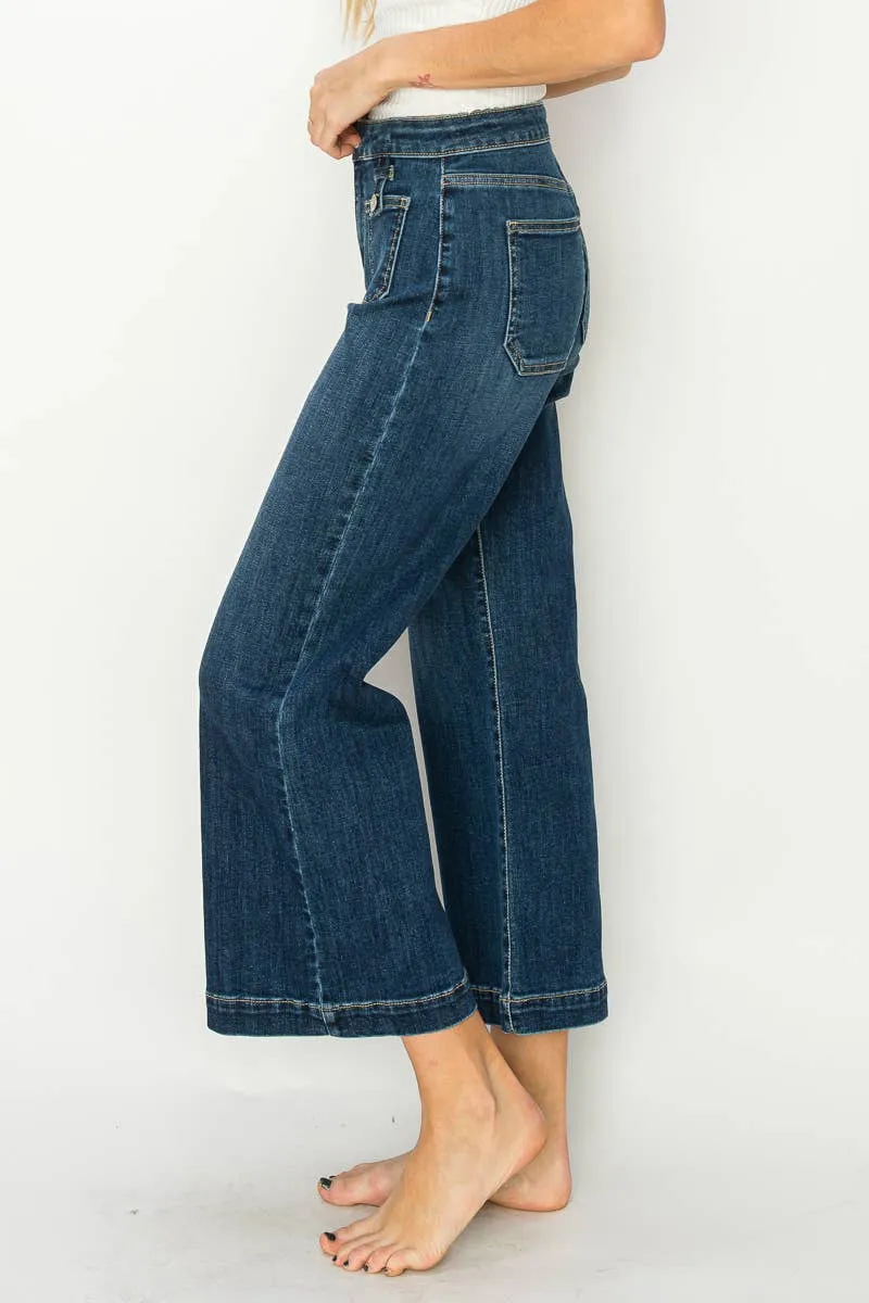 High Rise Crop Palazzo Jeans (Dark Wash)