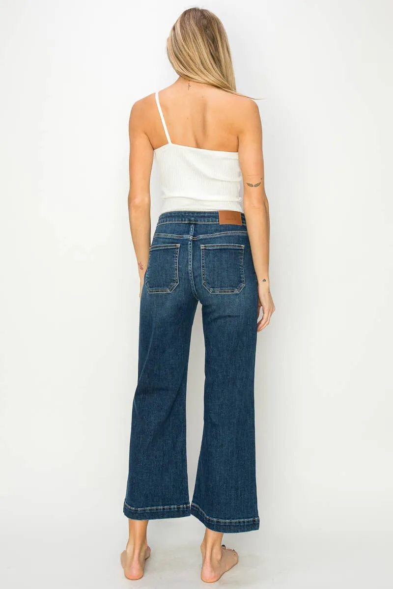 High Rise Crop Palazzo Jeans (Dark Wash)